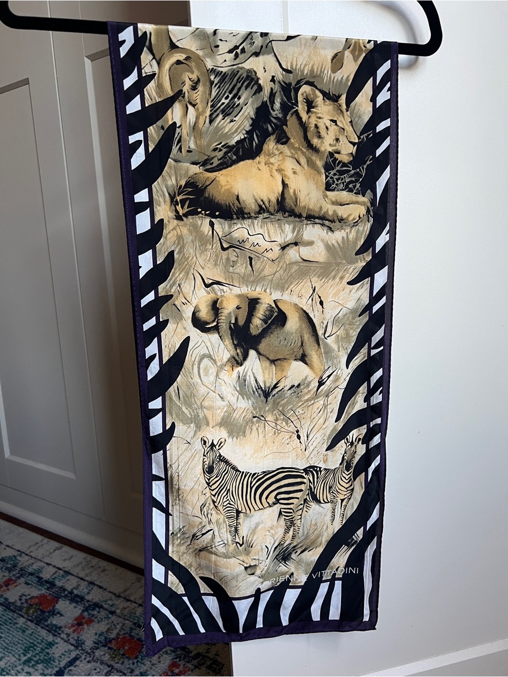 Adrienne Vittadini 100% Silk Safari Animal Print Scarf Beige, Black and Cream